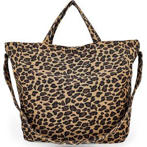 Canvas Tote Bag Stylish Brown Leopard Print Shoulder Bag Large Cacity C :<